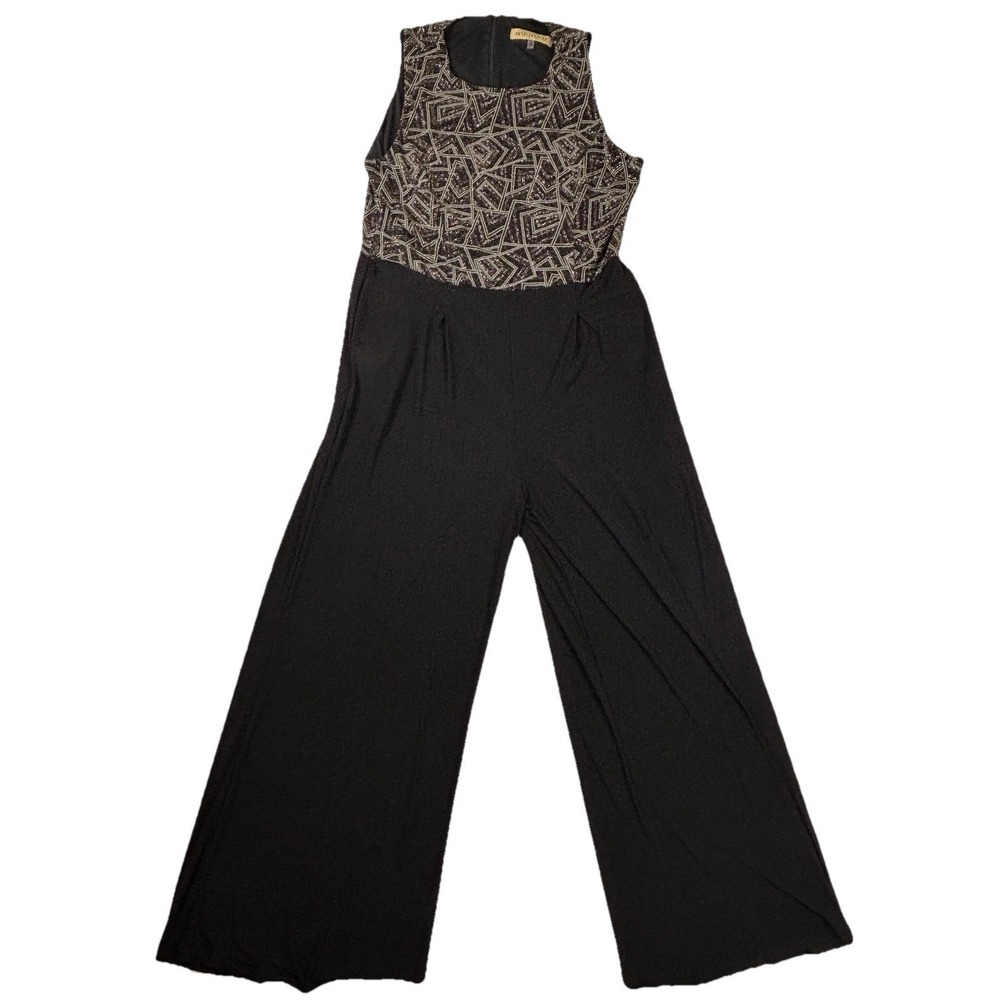 Nipon‎ Boutique Women's Sleeveless Jumpsuit Black Metallic Geometric Size 16